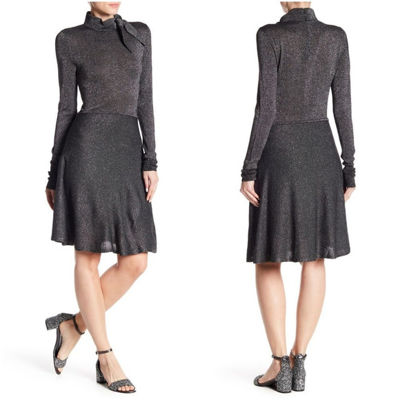 Eliza J Mock Neck Metallic Knit Dress
